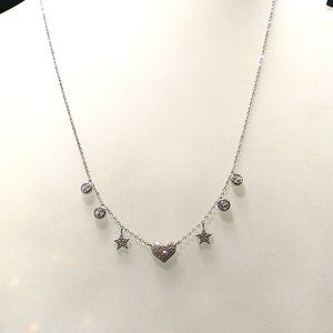 .925 Silver NECKLACE, Micro Pave' Clear Crystal-  star, circle, heart